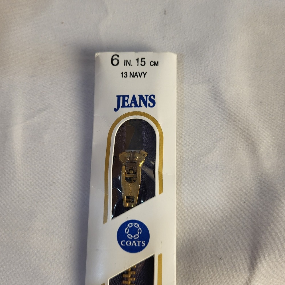 Coats and Clark 6" Navy - Brass Jeans Zipper (F27-6-13)